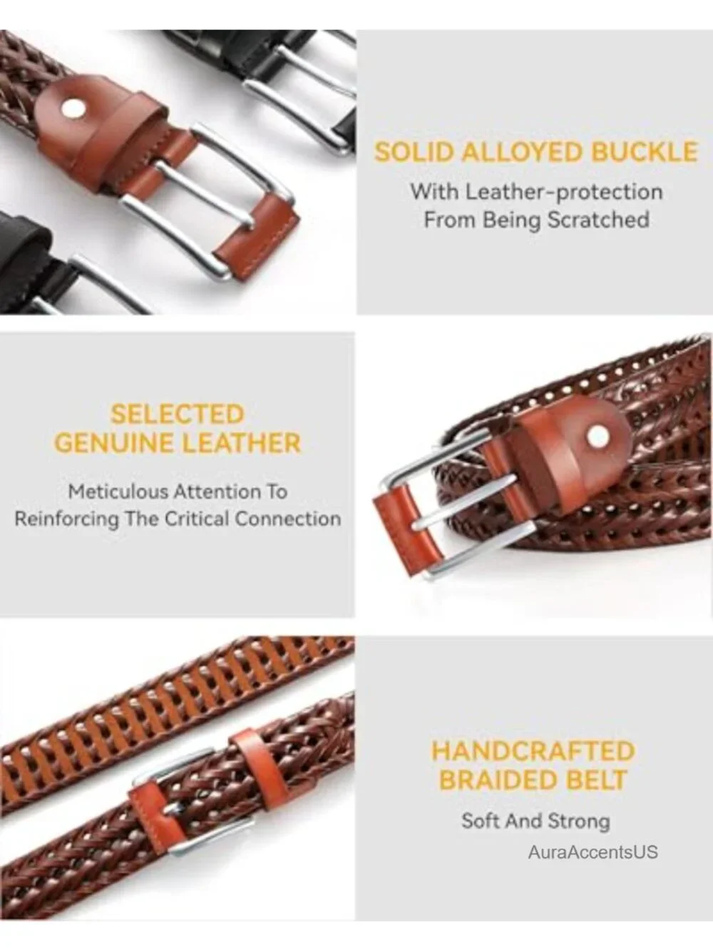 Men's Braided Woven Leather Belt 35MM - Adjustable Break-Resistant Golf Dress